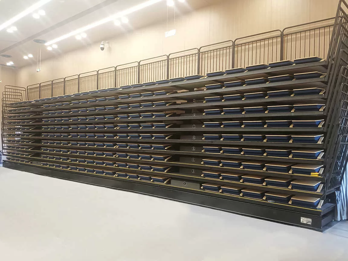 Retracted retractable bleachers Southeast University multi-function hall SOLU upholstered seats indoor telescopic tribune