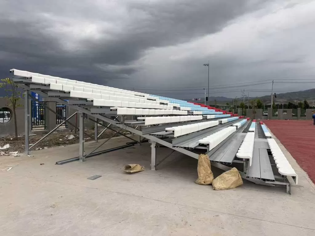 Steel modular grandstand under installation for school in Ili Xinjiang